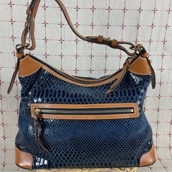 Vintage Dooney & Bourke Navy Snakeskin Leather Erica Hobo Shoulder Bag BS479 NV - Picture 3 of 15